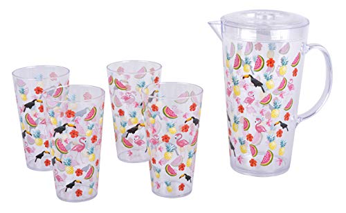 Set de Jarra + 4 Vasos con Decorado Tropical Cover