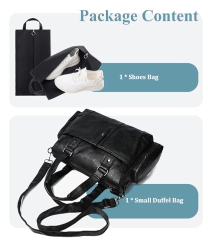 Small Duffel Bag, 15" Leather Personal Item Travel Bag for Men, Underseat Carry on Bag for Gym, Overnight, Trip (Black)2