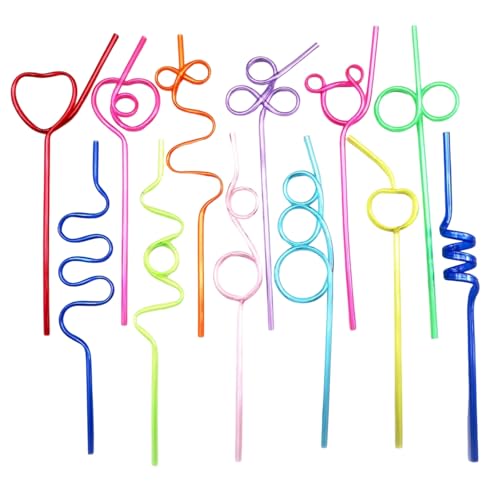 12 Pièces Paille Plastique Colorées, Pailles Bouclées de Fête, Paille en plastique pour Cocktails, Pailles Amusantes en Forme de Boucle, Paille Réutilisable Colorées pour fête, bar