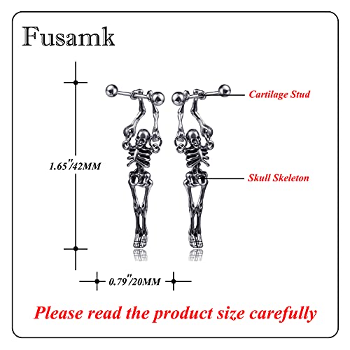 Hip Hop Stainless Steel Skull Skeleton Stud Earrings,2PCS2