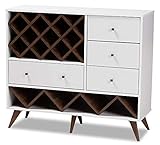 Baxton Studio Savino Mid-Century Modern White and Walnut Finished Wood Wine Cabinet