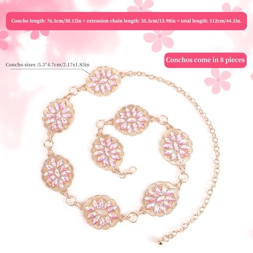 Concho Belt for Women, Bling Pink Rhinestone Western Cowgirl Waist Chain Belt Adjustable Boho Belts for Pants Dress Jeans2