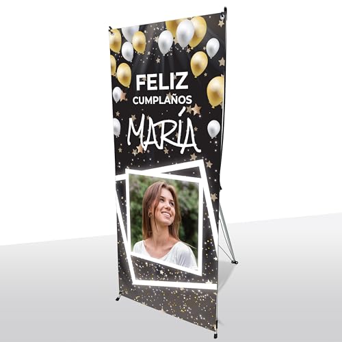 Photocall X-Banner de 80 x 180 cm - Cartel Personalizado para Fiestas, Eventos, Bodas, Bautizos o Cumpleaños (CUMPLEAÑOS)