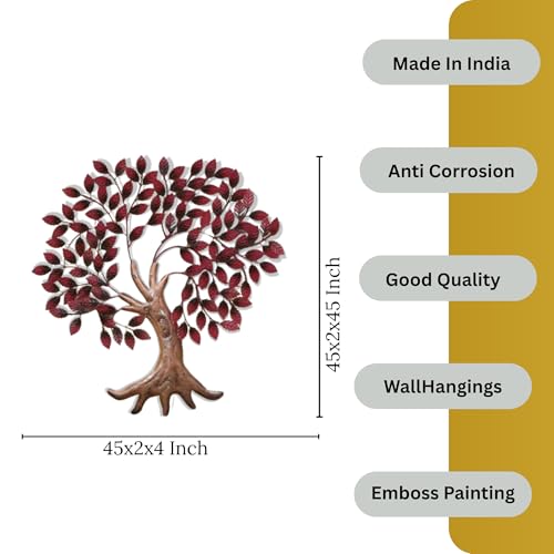 Image of Bharat Art Metal Tree Wall Art with LED Light | Handcrafted Iron Tree Wall Hanging for Living Room, Bedroom, Hall, Office & Entrance | Zora Tree WD111(A) | Size: 45x2x45 cm (WD111 (A))