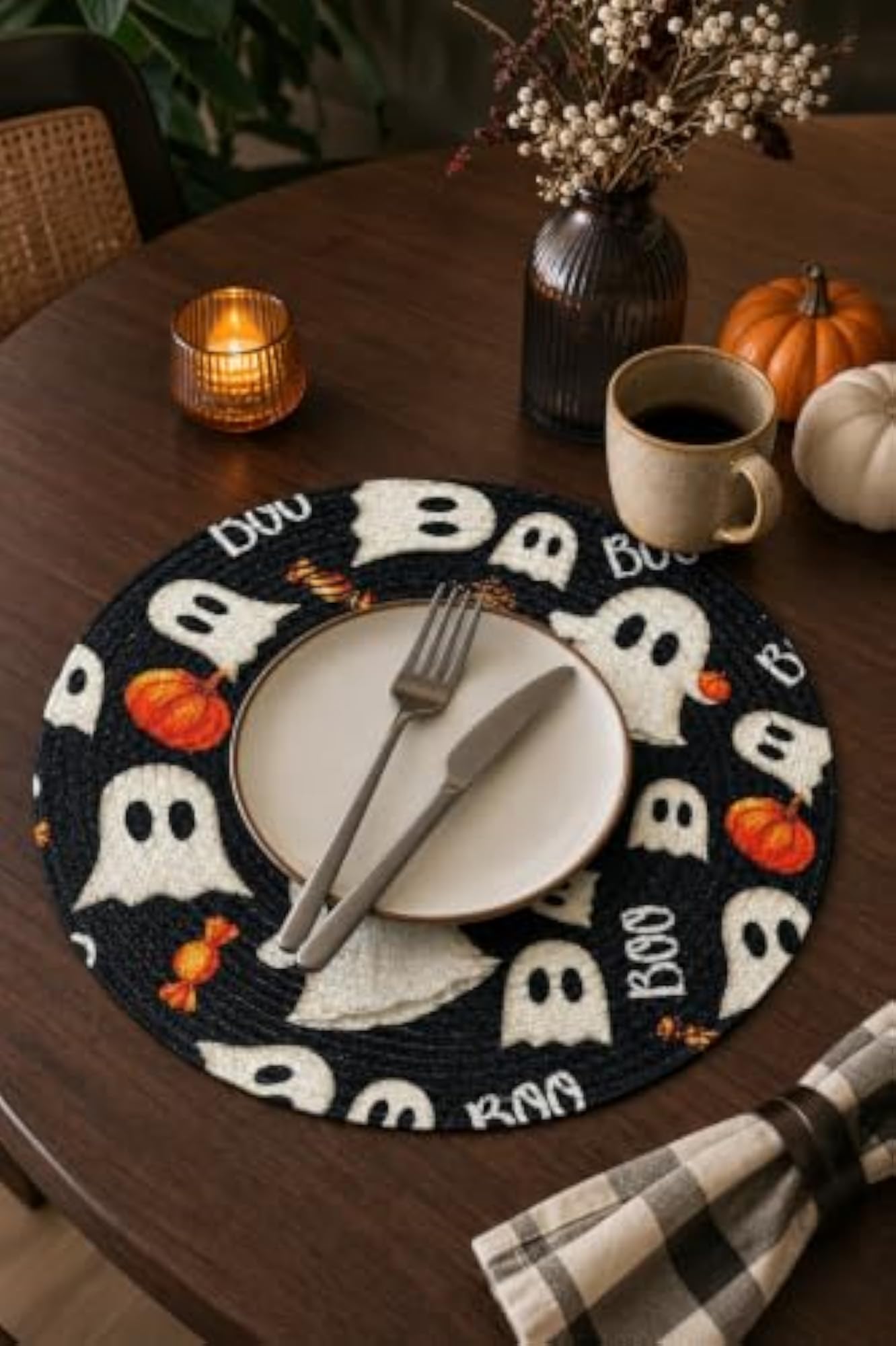 Halloween Ghost Spooky Round Placemats (Set of 2)