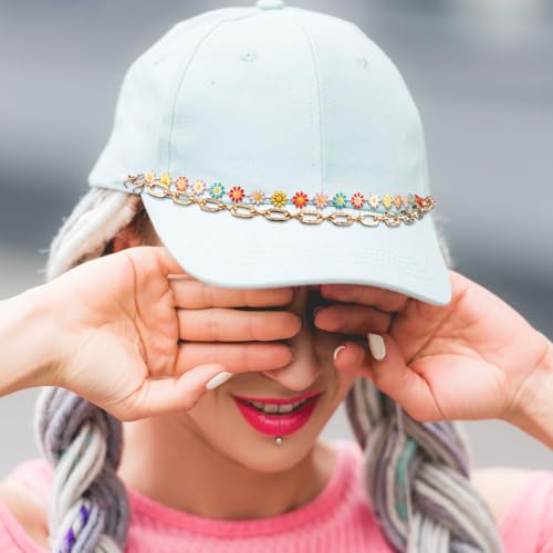 Image of Geyoga 9 Pcs Trucker Hat Chains Trucker Hat Charms Women Man Bill Decoration Detachable DIY Metal Chain for Mesh Baseball Cap(Multicolor,Flower)
