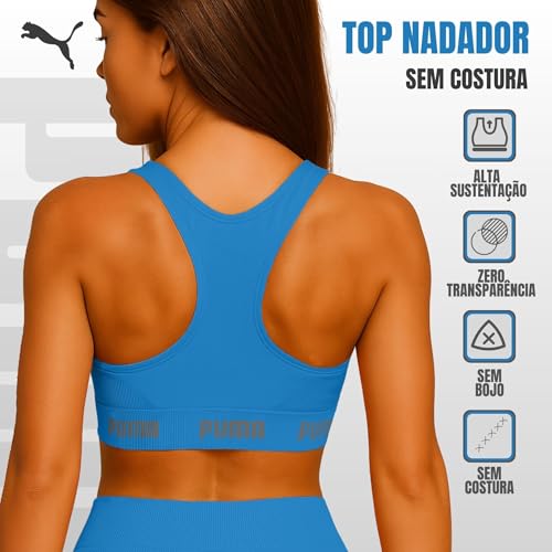 PUMA Top Nadador Academia Sem Bojo Sem Costura Microfibra Poliamida Feminino Adulto, 1 - Azul, G.