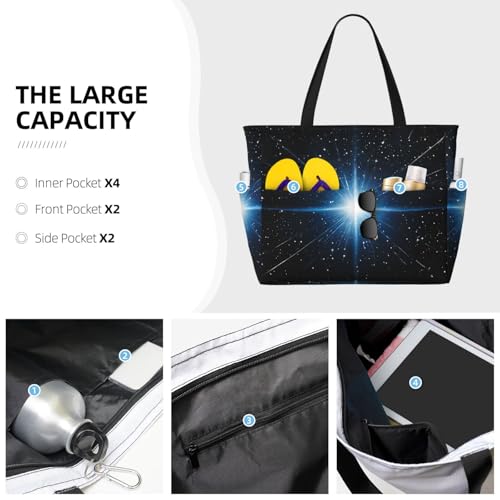 (Blue Shining Stars Print) Large Beach Tote Bag for Women Waterproof Sandproof Travel Shoulder Bag with Pocket for Pool Vacation Weekend Gym3