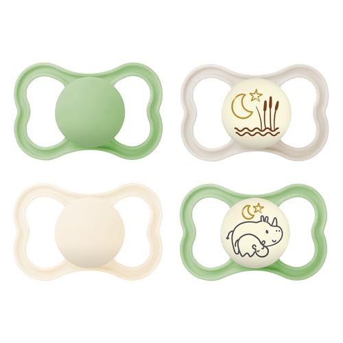 Image of MAM Air Pacifier for Babies 6-16 Months, Extra Air Flow for Sensitive Skin, Glows in The Dark, Developed with Medical Experts, BPA-Free Skin Soft Silicone, 4 Count, Made in Europe