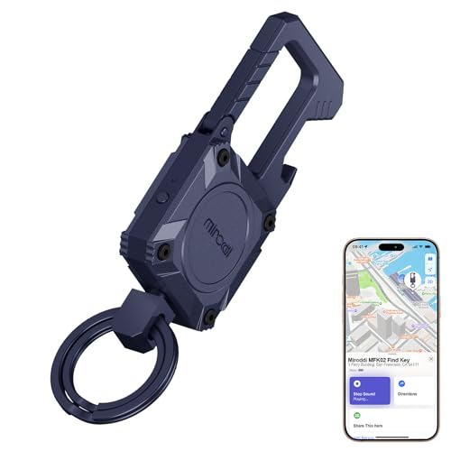 Image of Miroddi Keychain Tracker, Men's Key Chain Works with Find My(iOS Only), Heavy Duty Keychain Carabiner Bottle Opener, Car Key Chains with Finder, Anti-lost Keyrings Tracker, Rechargeable, Navy Blue