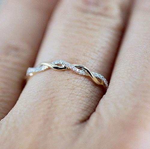 Yaya Fashion 14K Rose Gold Plated Petite Twisted Vine Simulated Diamond Wedding Band Matching Ring Cubic Zirconia Eternity Band for Women Wedding Party Jewelry4
