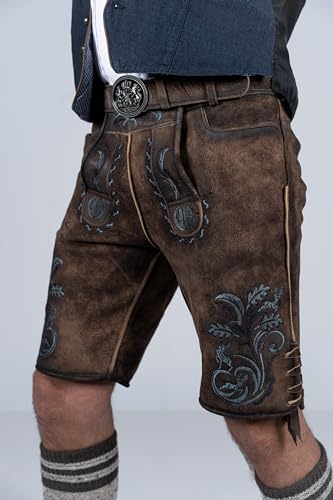 Bavarian Traditional Short Leather Trousers Florian Lederhosen with Belt4