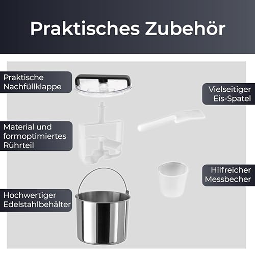 KLAMER 2-in-1 Eismaschine & Joghurtbereiter 2 L, 220 W Eiscrememaschine aus Edelstahl mit Kühl- und Heizfunktion, hausgemachtes Speiseeis mit selbstkühlendem Kompressor, inkl. Konsistenzsteuerung – Bild 8