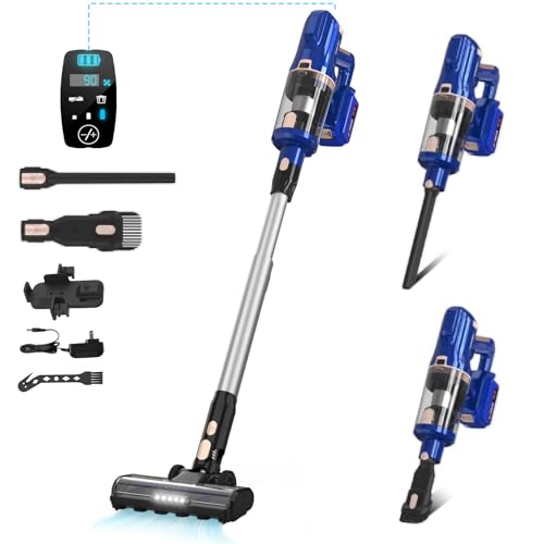Grenintol Staubsauger Kabellos mit LED Touchscreen, 30KPa Akku Staubsauger, 300W/45Min Akkustaubsauger Selbstladender, Staubsauger Kabellos mit Licht für Teppichen, Hartboden, Tierhaare