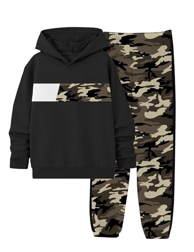 Image of Boys Clothes Boy Outfits 2-Piece Long Sleeve Hoodie and Camouflage Pants Boys Fall Winter Clothes for 6-16 Years