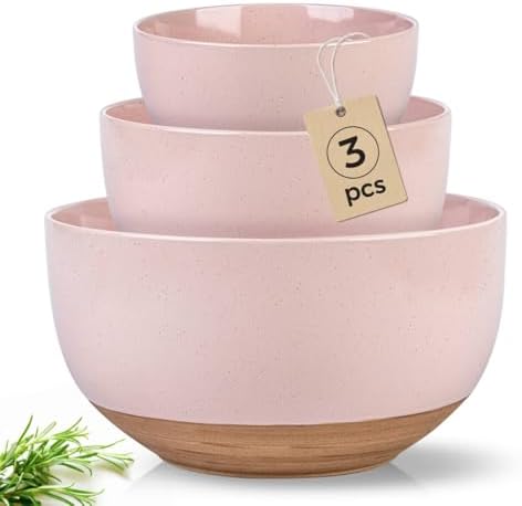 AmorArc Ceramic Mixing Bowls|Nesting Bowls Set of 3 for Kitchen|Stoneware Serving Bowls with Rustic Terracotta Underside for Mixing,Cooking,Baking,Salad| Microwave & Dishwasher Safe 4.6/2.8/1.3 Qt
