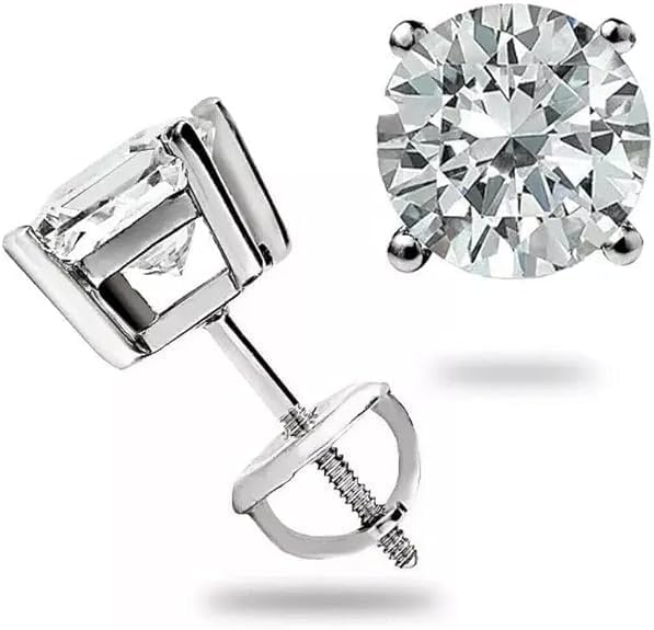 1.0 Ct Round Cut Diamond Stud Earrings Solid14K White Gold Screw Back Basket Jewellery Gift For Women's