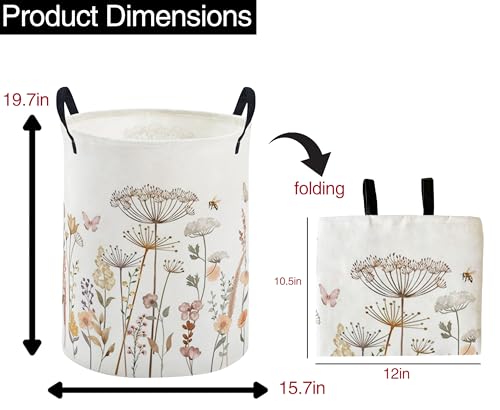 Image of ESSME Kids Laundry Basket,Flower Hamper Collapsible Canvas Waterproof Storage Bin for Girls, Cute Hamper,Gift Baskets(Flower cluster)
