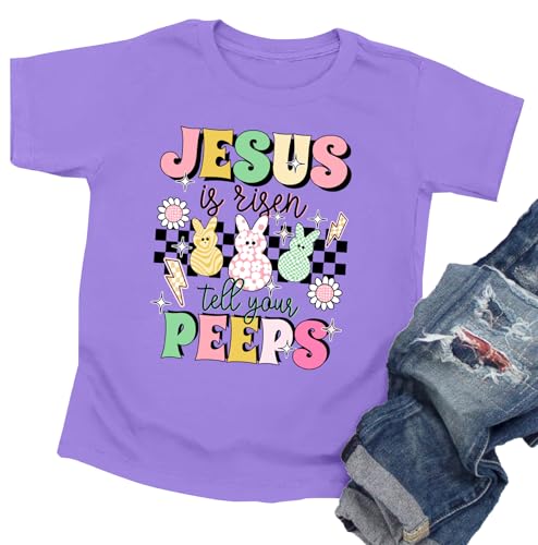 Image of LAZYCHILD Kids Easter Shirt Girls Happy Easter Shirts Rabbit Graphic Long Sleeve Striped Tee Tops 5-14 Years