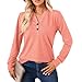 Women's V Neck Long Sleeve Shirts Fall Fashion Loose Fit Dressy Tops Trendy Button Tunic Blouse Cute Work Outfits (Pink,X-Large)