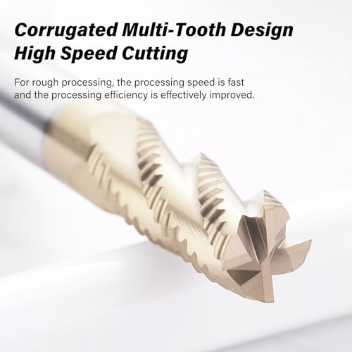 Image of 1 /2 inch Roughing End Mill 4 Flute Tungsten Carbide Milling Cutter Bits | ZrN Coating, for Alloy Steels, Hardened Steels