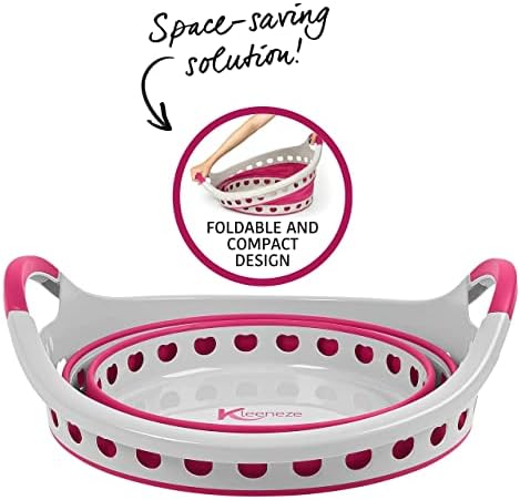 Kleeneze KL075130EU7 Space Saving Collapsible Laundry Basket with Carry Handles, Extra Large Capacity 50 L Perfect for The Launderette, Washed Or Hanging Clothes Grey/Pink