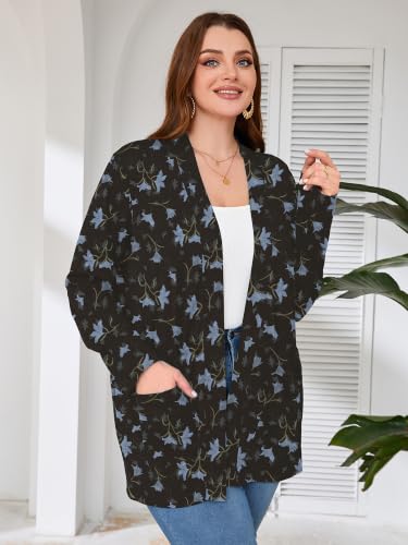 Image of AusLook Plus Size Lightweight Cardigans for Women Open Front Pockets Jacket | 1X-5X,Soft Stretch,Long Sleeve,Longline Coverage,Dress Jeans Layer,Work Travel Style,Spring Fall Wear