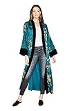 KIM+ONO Women's Kimono Wrap Long - Watercolor Floral, Haruka- Teal