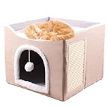 para cueva para gatos, casas para gatos para interiores | Gave Gave Gave plegable casa gato | Condominio dormido en tienda durmiente, casa cubo con peluche y arañazos para gatito, cachorro, pequeños