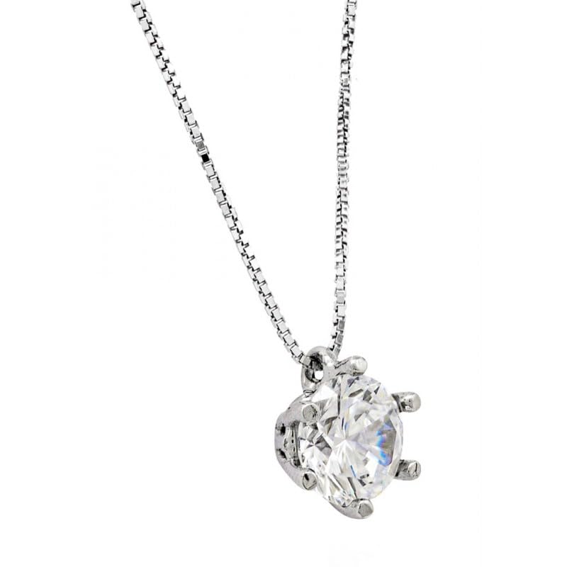 COLLANA PUNTO LUCE SOLITARIO IN ORO BIANCO 18 KT CON ZIRCONE 7 MM TAGLIO BRILLANTE