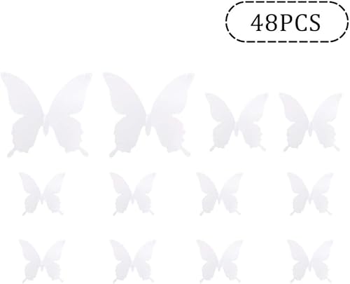 Miniatura 5 de PHILISENMALL 48 calcomanías de pared extraíbles de mariposa 3D sólidas blancasnegras para pared, decoración impermeable 3D de PVC para ventanas,