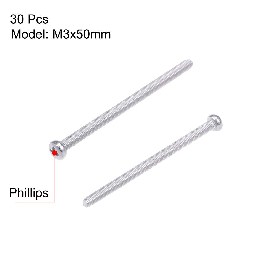 TOP-VIGOR 30Pcs Cross Pan Head Machine Screws, M3x50mm Phillips Round Head Screws Bolts for Machinery Furniture, Car - Image 3