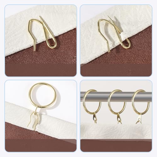 30 Pieces Metal Drapery Curtain Rings Curtain Hanging Rings and 30 Pieces Metal Curtain Drapery Pin Hooks for Window Door Shower Curtain, 32 mm/1.26 inch Internal Diameter (Gold)
