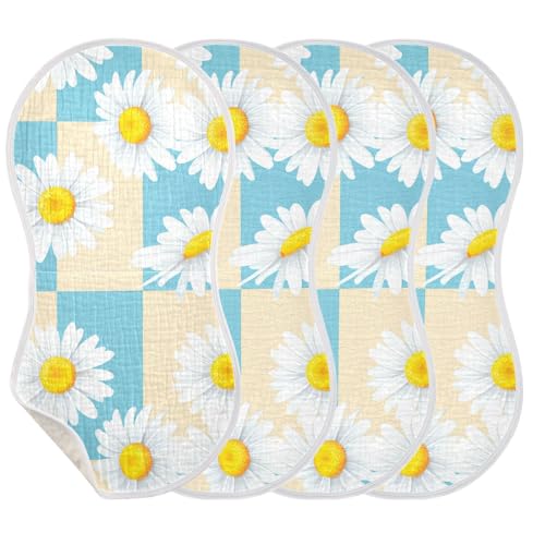 MCHIVER Checkerboard Floral Baby Burp Cloths Cotton Washcloths Super Soft Absorbent Burping Rags for Baby Girls Boy Burpy Cloth Bib 1 Pack3