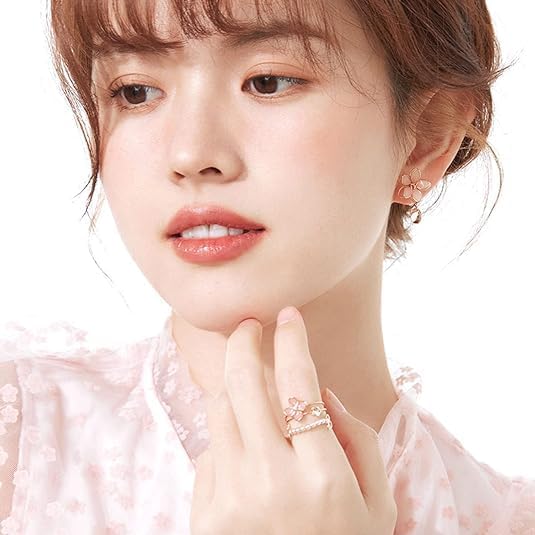 Cherry Blossoms Stud Earring for Women, Cute Cherry Pink Flower Earrings Rose Gold Plated Birth Month Flower Drop Dangling Jewelry for Women - Image 5