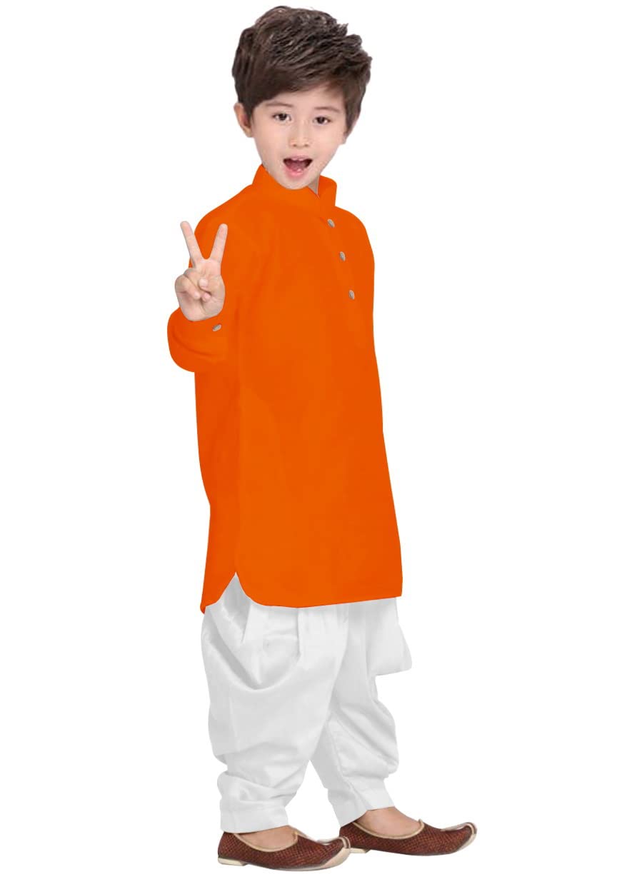 Tustous Boys Kurta Dhoti set in Cotton Orange - Image 2 thumbnail