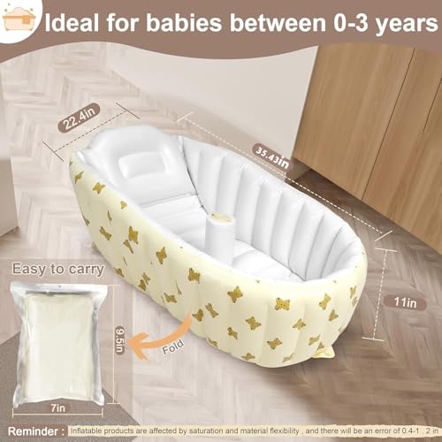 Image of HSR Inflatable Baby Bathtub with Built-in Air Pump, Newborn to Toddler Bath Tub 0-36 Months, Portable Travel Shower Basin with Back Support, Deflates and Folds Easily (0-36 Months)