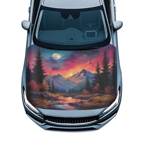 Image of Moon Mountain Car Hood Cover Polyester Elastic Fabrics Can be Washed Suitable for Large SUV and Pickup Trucks
