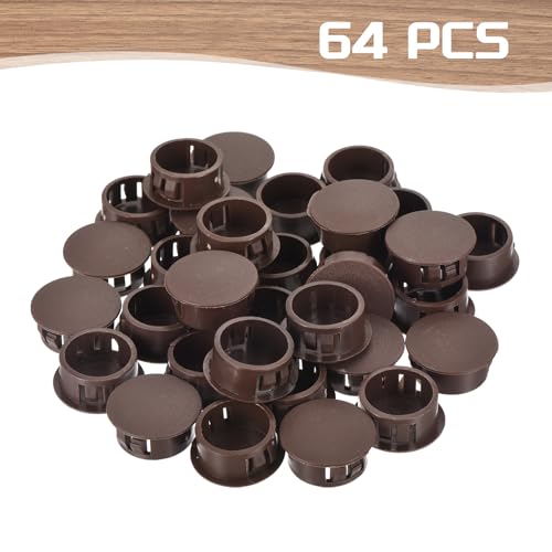 Image of MECCANIXITY 64PCS 22mm(7 /8 inch) Brown Plastic Hole Plugs, Flush Type Panel Hole Plugs Insert End Caps for Locking Hole Tubes Furniture Cabinet