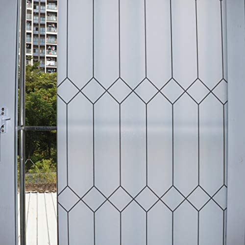 Window Film Privacy Decoration, Heat Control Window Tint for Home Static Clings Glass Coverings UV Blocking White Frosted Moroccan Line 17.5 Inch x 6.5 Feet