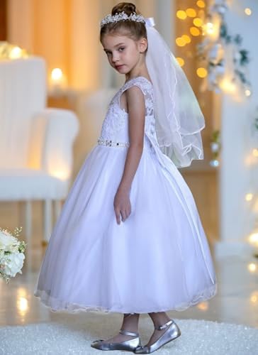 Tulle Flower Girl Dresses for Wedding Lace Applique Princes Pageant Party Gown First Communion Dress for Girls3