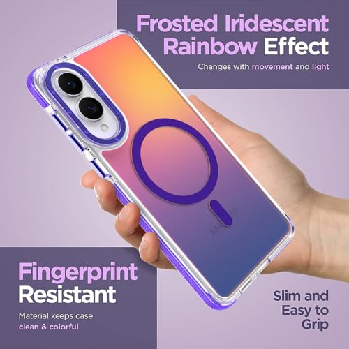 Image of Magnetic Case for Samsung Galaxy S25 Edge [Compatible with Magsafe] [Cute Fashion Fluorescent Design] [1 Screen Protector] Slim Translucent Matte Case for Galaxy S25 Edge 6.7 inch, Purple