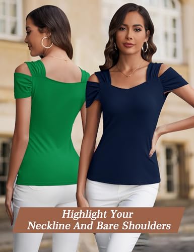 Image of Blingfit Cold Shoulder Tops Summer Tunic Shirts for Women T Shirts V Neck Short Sleeve Casual Tees Blouses 2026