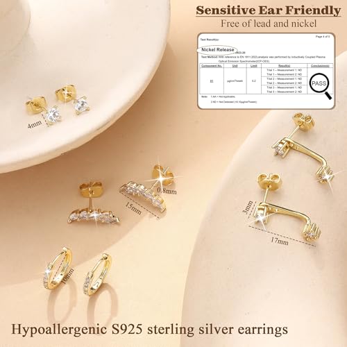 925 Sterling Silver Earrings for Women Trendy - 14K Gold Plated Earrings Set for Multiple Piercing Hypoallergenic Earrings Stacks for Sensitive Ears Dainty Gold Cartilage Earring Studs Pack Small Tragus Helix Cartilage Piercing Jewelry2