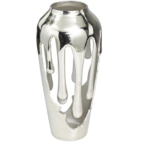 Image of Deco 79 Aluminum Metal Abstract Vase, Vase 7 inch x 7 inch x 15 inch, Silver