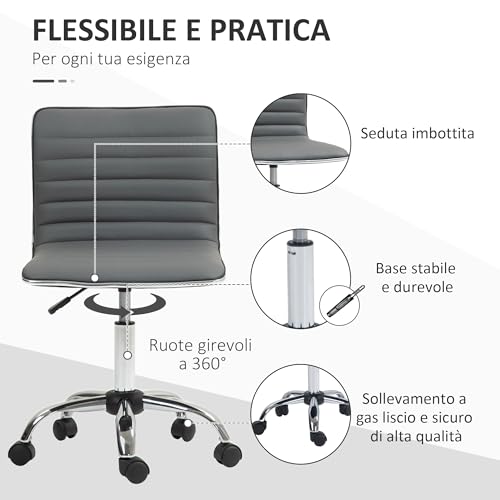 Sedia da Ufficio Ergonomica in Finta Pelle PU con Altezza Regolabile, Poltrona da Ufficio e Studio con Seduta Girevole e 5 Ruote, Grigio Scuro - Sedia gaming - Immagine 5