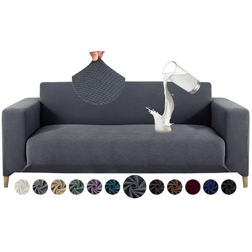 Alishomtll Sofa Überzug 3 Sitzer Stretch Sofabezug Universal Wasserabweisend Couch Überzug Sofaüberwürfe Elastische Jacquard Couchbezug rutschfest Sofaschoner für Hunde Katzen (185-230cm, Dunkelgrau)
