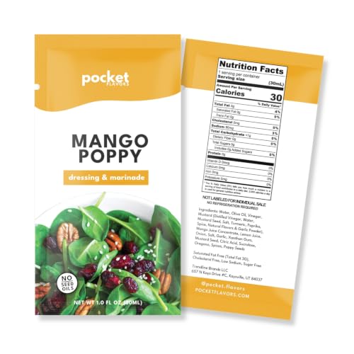 Pocket Flavors Salad Dressing - Ready to Serve Low-Calorie Dressing in Individual Single Serve Pouches, 1 oz each - Mango Poppy, 8 Count