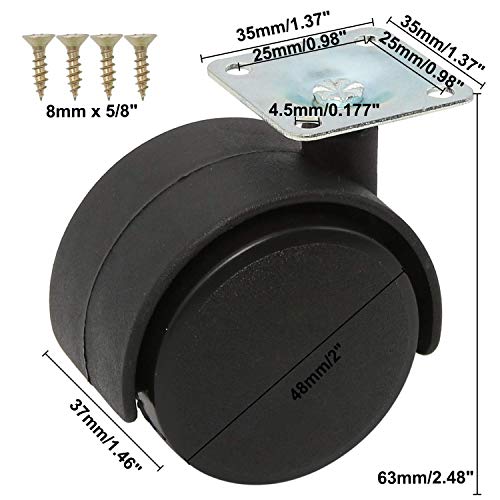 Homend 4Pack 2Inch Roulette en Nylon Noir Jumeau Roue pivotante avec 16 C'est pas vrai.360 Rotation de degré, ensemble de 4