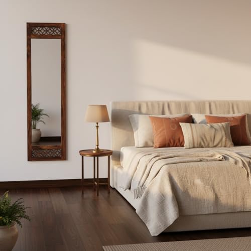 Image of APRODZ Floor Mirror Full Length with Solid Sheesham Wood Frame | Rectangular Standing Mirror for Bedroom Living Room Hallway and Dressing Area | Full Length Dressing Mirror, Provincial Teak